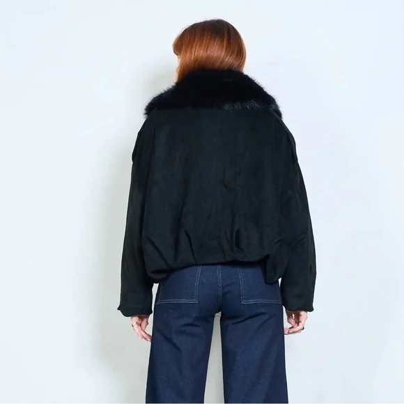 Olive Green Faux Fur Collar Jacket - Picture 6 of 8